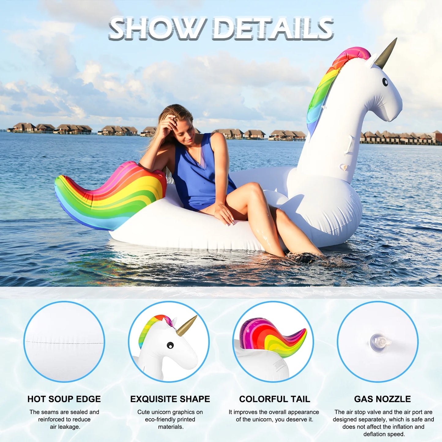 YOMYM Unicorn Inflatable Pool Float for Kids Giant Float for Ride-on Pool Toys