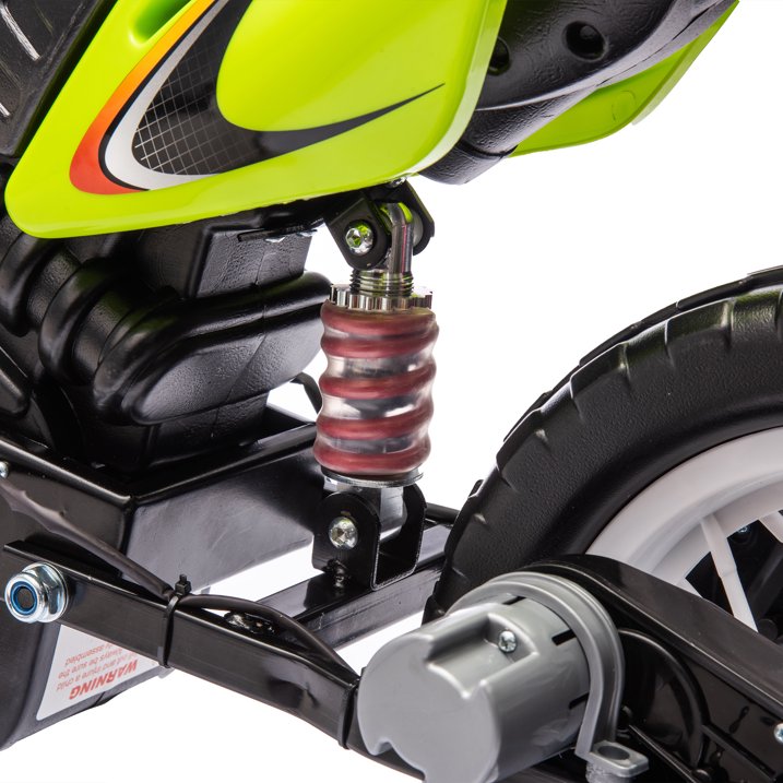 Motorcycle for Kids, 12V Electric Ride On Dirt Bike, 3.73 Mph Top Speed, Headlights, Training Wheels, Realistic Sounds, Music, Battery Charger-Green