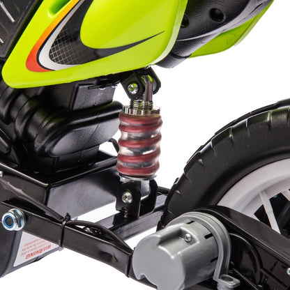 Motorcycle for Kids, 12V Electric Ride On Dirt Bike, 3.73 Mph Top Speed, Headlights, Training Wheels, Realistic Sounds, Music, Battery Charger-Green
