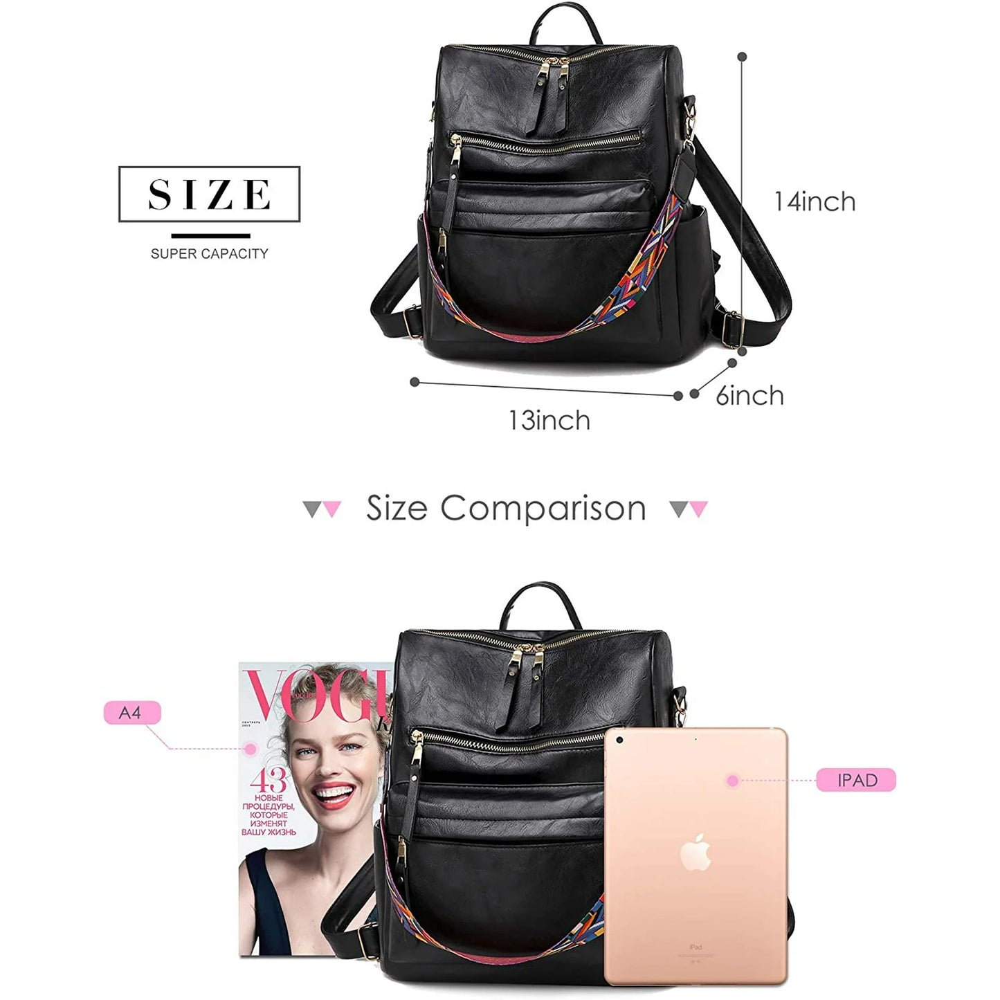 YOMYM PU Leather Backpack Purse For Women Convertible Ladies Fashion Casual Large School Shoulder Bags