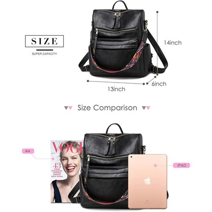 YOMYM PU Leather Backpack Purse For Women Convertible Ladies Fashion Casual Large School Shoulder Bags
