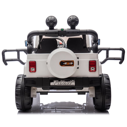 2-Seater Ride On Truck for Kids Ages 3+, 24V7AH Children's Electric Car W/Parental Remote Control, Bluetooth Music, LED Lights, 4Mph, White