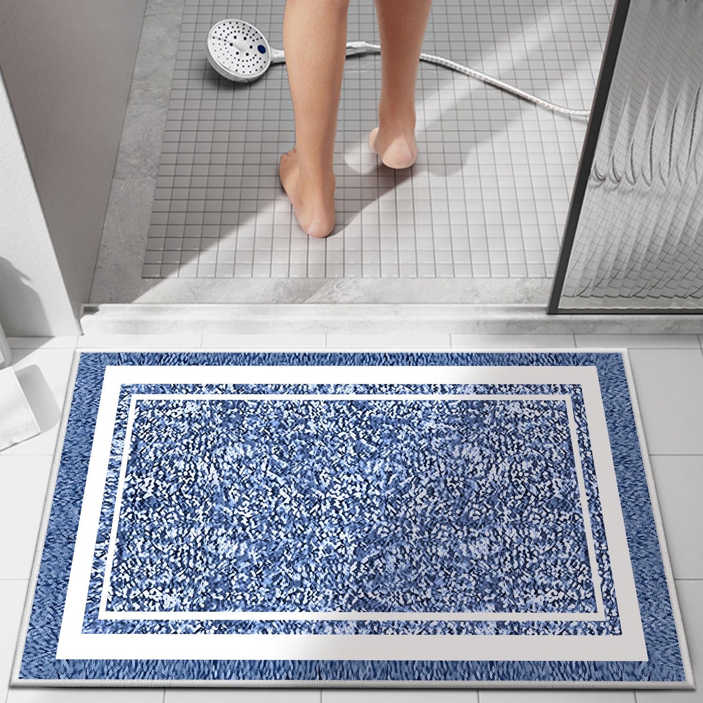 TECHVIDA Bathroom Rugs,Non-Slip Ultra Soft Bath Mat,Soft Absorbent Bathroom Rug and Bath Mat,Machine Washable,(18"x26",Blue and White)