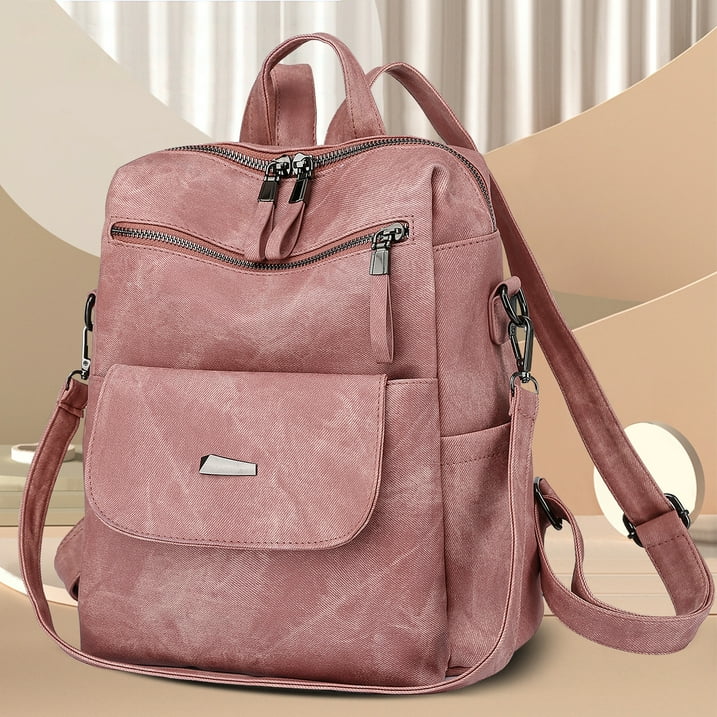HONGLONG Women Backpack Purse PU Leather Fashion Design Backpack Fashion Shoulder Handbag,Pink