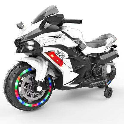 Werseon Ride on Motorcycle for Kids, 12v Battery Powered Electric Motorcycle for Girls Boys, White