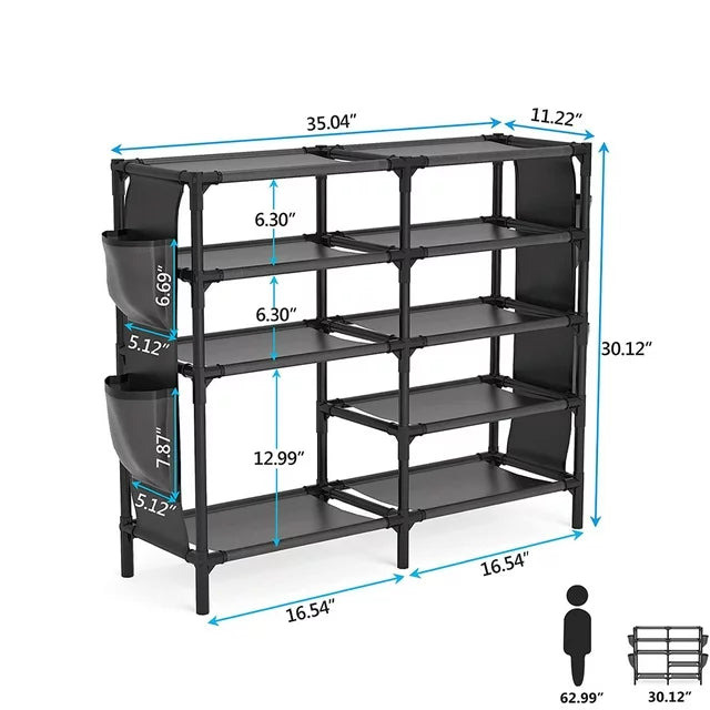 TECHVIDA Shoe Rack with Pockets, 5-Tier Shoe Boots Organizer Freestanding Shoe Shelf for Entryway Bedroom,Clearance