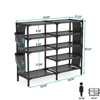 TECHVIDA Shoe Rack with Pockets, 5-Tier Shoe Boots Organizer Freestanding Shoe Shelf for Entryway Bedroom,Clearance