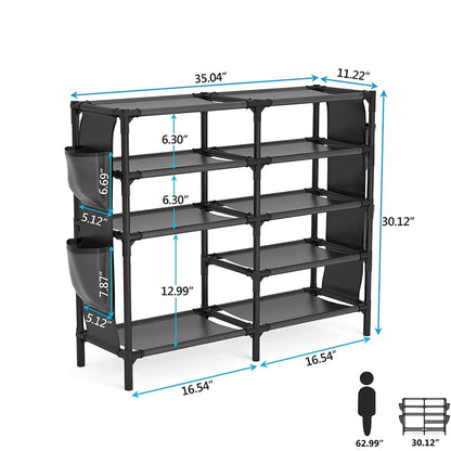 TECHVIDA Shoe Rack with Pockets, 5-Tier Shoe Boots Organizer Freestanding Shoe Shelf for Entryway Bedroom,Clearance