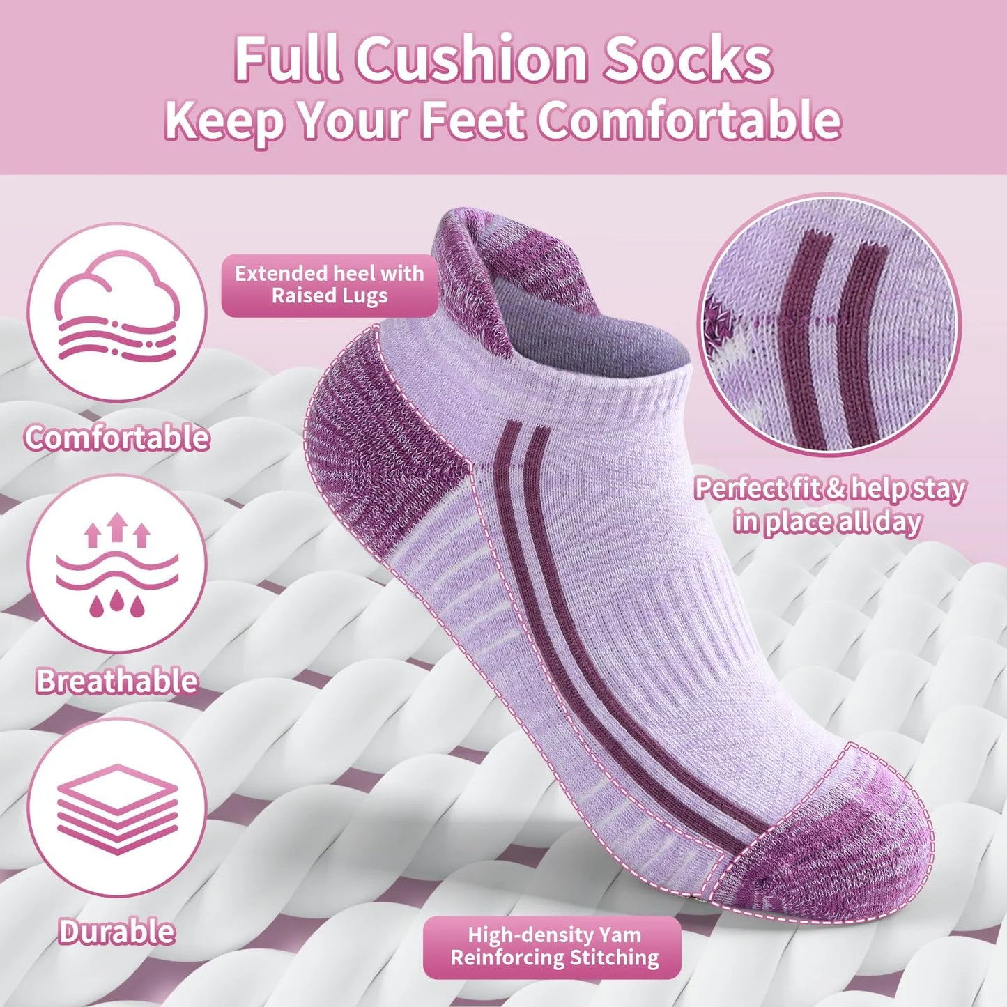 YOMYM 6 Pairs Ankle Running Hiking Socks Compression Thick Cushion Socks for Women