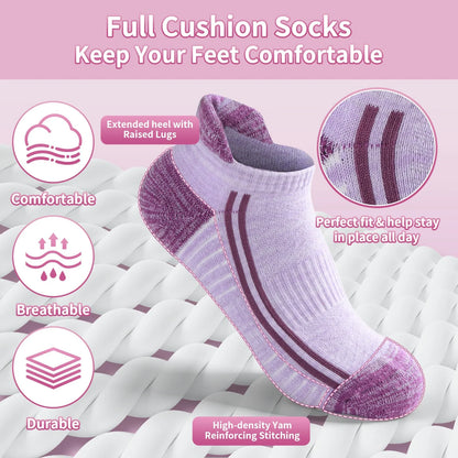 YOMYM 6 Pairs Ankle Running Hiking Socks Compression Thick Cushion Socks for Women
