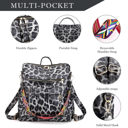 YOMYM Leather Backpack Purse for Women Fashion Multipurpose Design Satchel Handbags Shoulder Bag Travel bag