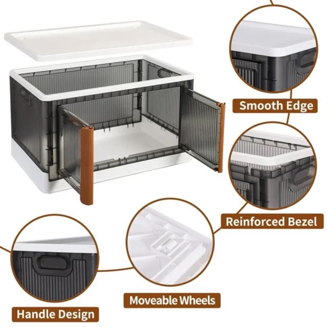 TECHVIDA Stackable Storage Bins with Lids, 25 Gal Collapsible Storage Bins, Clear Plastic Closet Organizer, Stackable Toy Storage Box, Foldable Storage Container with Door (4 Pack, White)
