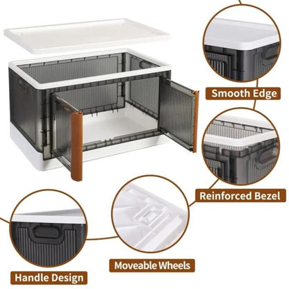 TECHVIDA Stackable Storage Bins with Lids, 25 Gal Collapsible Storage Bins, Clear Plastic Closet Organizer, Stackable Toy Storage Box, Foldable Storage Container with Door (4 Pack, White)