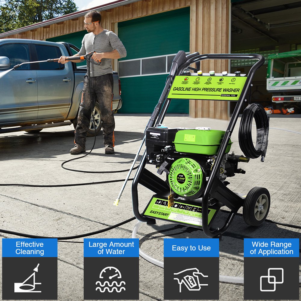 Cheelom Pressure Washer Gas Powered 110V 2600PSI 4.8kW High Pressure Washer with 5 Nozzle, Soap Tank, Spray Gun，Green