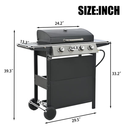 Cheelom Portable 4 Burner Barbecue Propane Grill Outdoor grill Stainless Steel Gas Grill 34200 BTU Black
