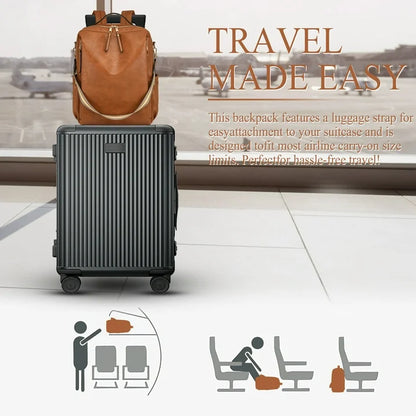 HONGLONG Laptop Backpack for Women Travel Backpack with 15.6 Inch Laptop Compartment, Multipurpose Design Convertible Large Backpack Purse Brown