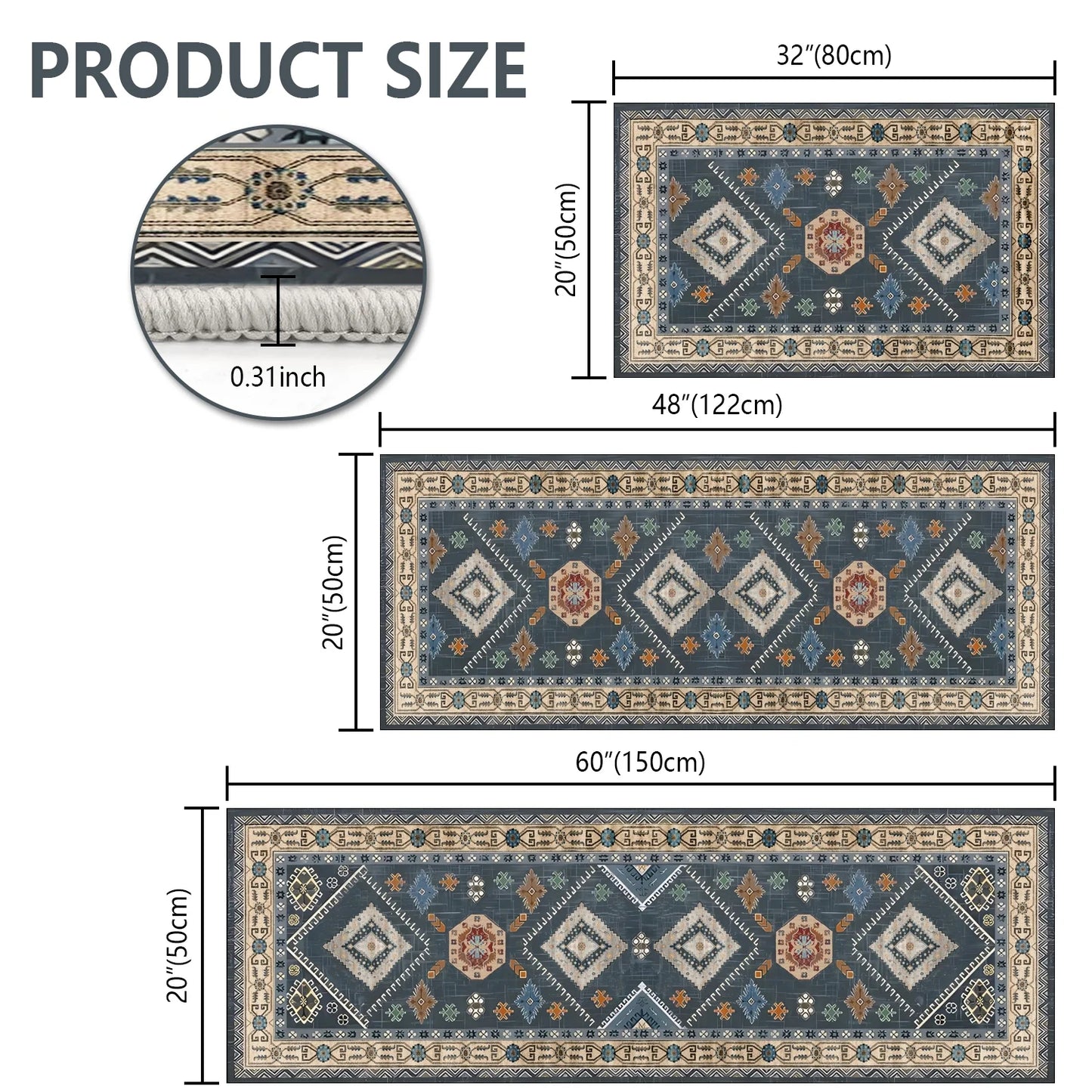 FoxHouse Boho Kitchen Rugs Sets 3 Piece with Runner Non Slip Kitchen Rugs and Mats Washable Kitchen Mats for Floor Thick Kitchen Floor Mat Carpet Runner Rugs for Hallway Laundry Holiday Decor