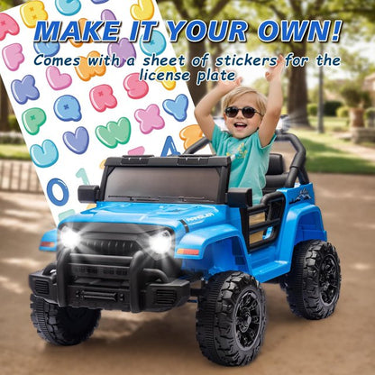 12V Ride on Truck Car for Kids with Parents Control, Ride on Toys for Toddlers with Music, Bluetooth, Four-Wheels Suspension, USB, Headlights, Blue