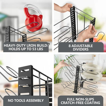 Werseon Pots and Pans Rack under Cabinet, Pots and Lids Storage,Kitchen Cookware Sets Organizers and Storage, Adjustable Pan Organizer