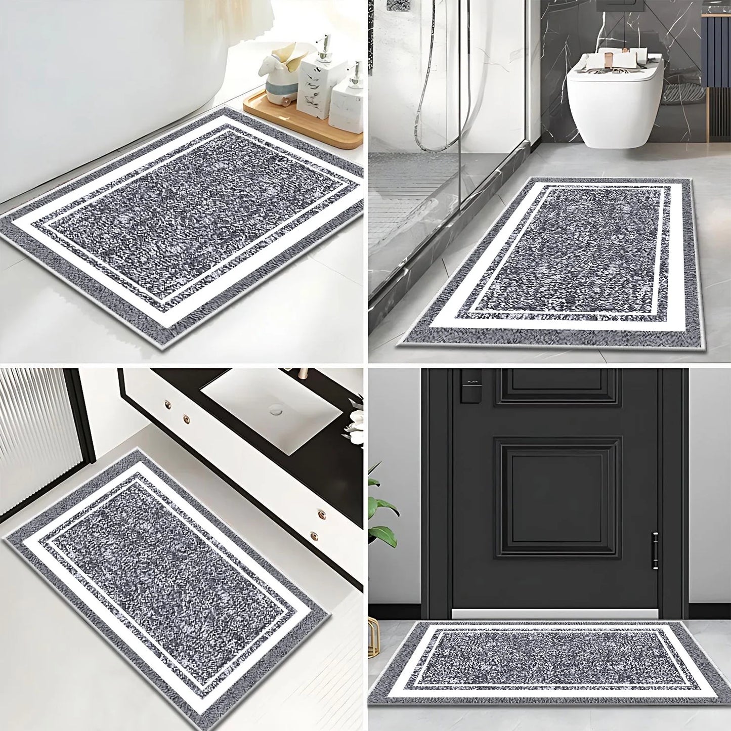 TECHVIDA Bathroom Rugs,Non-Slip Ultra Soft Bath Mat,Soft Absorbent Bathroom Rug and Bath Mat,Machine Washable,(18"x26",Gray and White)