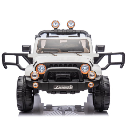 2-Seater Ride On Truck for Kids Ages 3+, 24V7AH Children's Electric Car W/Parental Remote Control, Bluetooth Music, LED Lights, 4Mph, White