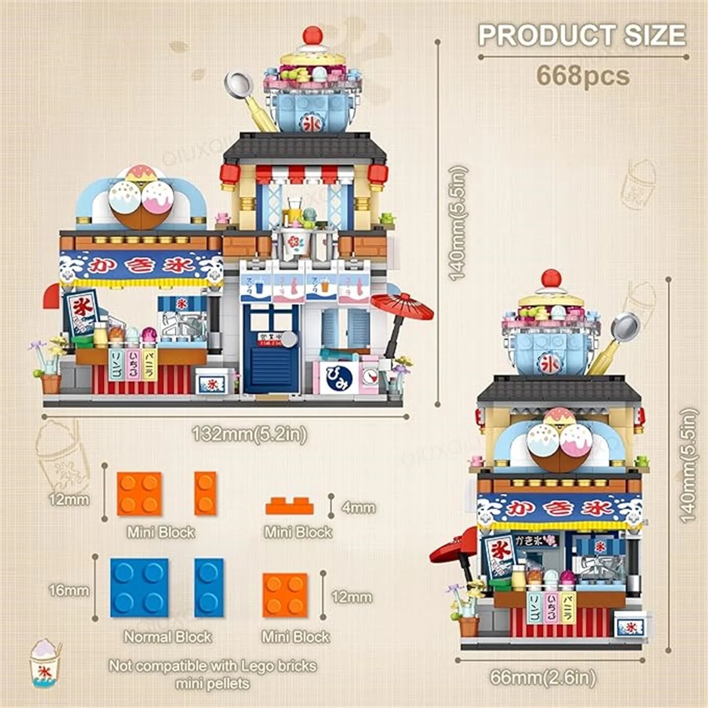 ZOGYMOZ 668Pcs Japanese Building Blocks Set, Ice Cream Shop Simulation Creative Model, Mini Bricks Construction Building Toy, Gift for Kid Ages 6+