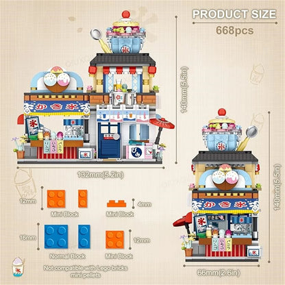 ZOGYMOZ 668Pcs Japanese Building Blocks Set, Ice Cream Shop Simulation Creative Model, Mini Bricks Construction Building Toy, Gift for Kid Ages 6+