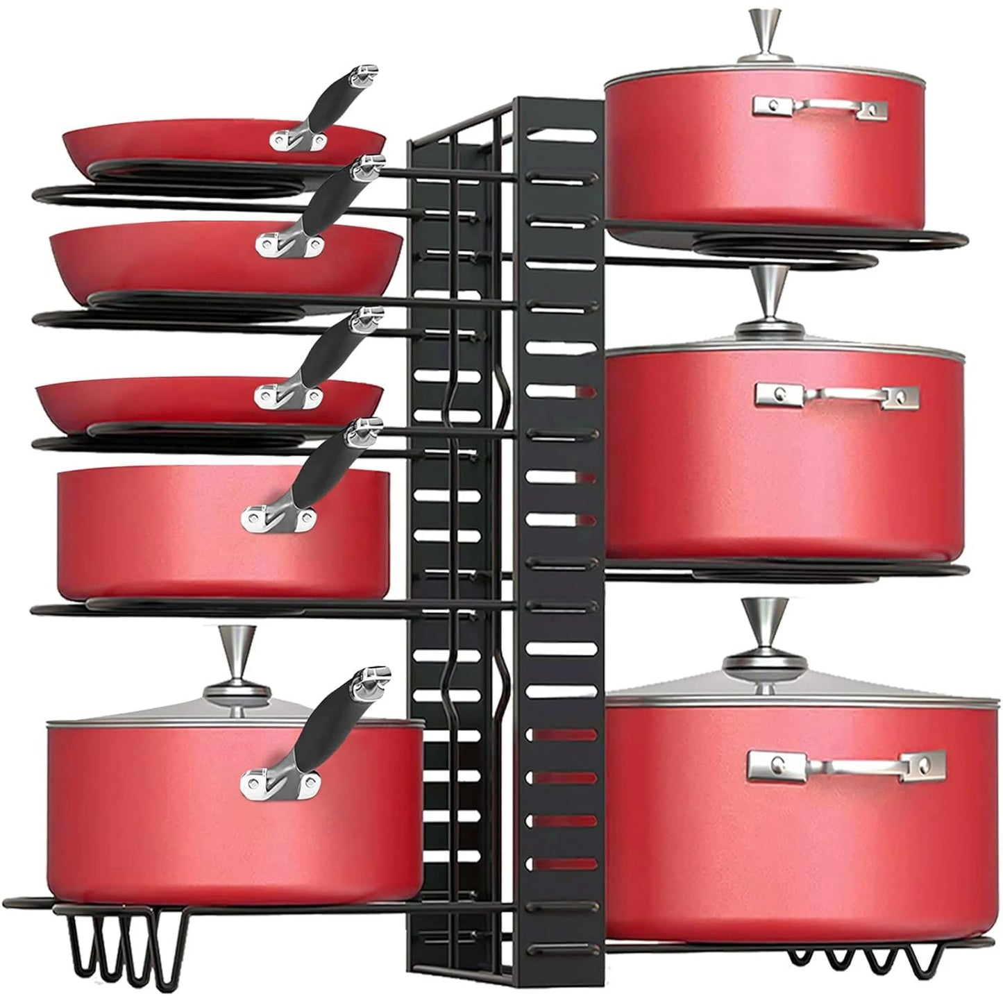 Techvida Pot Rack Organizer, 8-Tier Kitchen Pot and Pan Organizer with 4 Hooks, Adjustable Pot Organizer for Cabinet,Pot Pan Rack under Sink Organizers and Storage