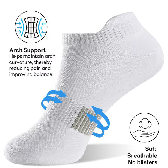 YOMYM White Athletic Ankle Socks Breathable Low Cut Running Socks with Arch Support Cushioned