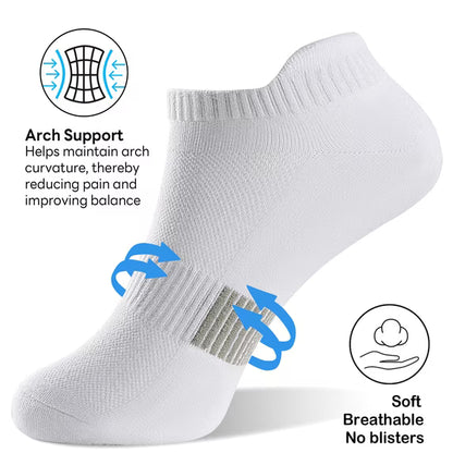 YOMYM White Athletic Ankle Socks Breathable Low Cut Running Socks with Arch Support Cushioned