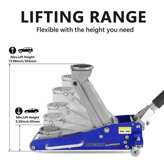 ELTPOWER Hydraulic Low Profile Aluminum and Steel Racing Floor Jack with Dual Piston Quick Lift Pump 1.5 Ton