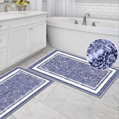 TECHVIDA Bathroom Rugs 3pcs Set,Non-Slip Ultra Soft Bath Rugs,Water Absorbent,Machine Washable,Dark Blue