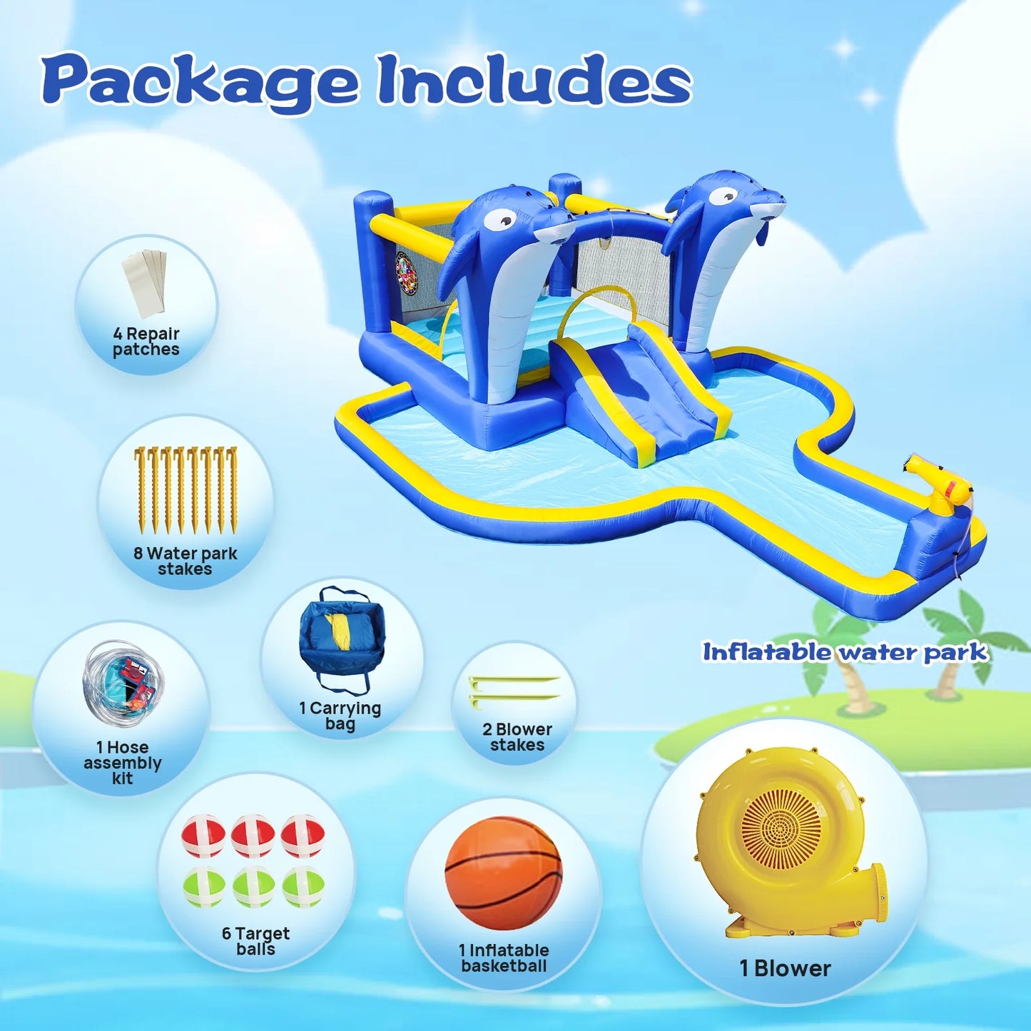 HONGLONG Outsunny 6-in-1 Kids Inflatable Bounce House with Water Slide, Pool, and Accessories