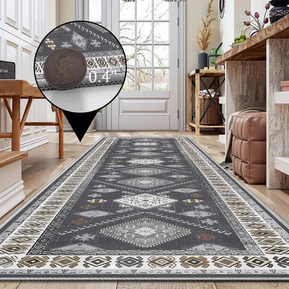 TECHVIDA 2'x8' Hallway Runner Rug Boho,Non Slip Machine Washable Rugs for Hallway Kitchen,Dark Grey