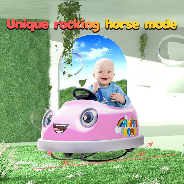 WUBEN 12V Battery Powered Bumper Car for Kids with Remote Control Ride on Push Car for Child with Dinner Plate, Rocking Horse Mode