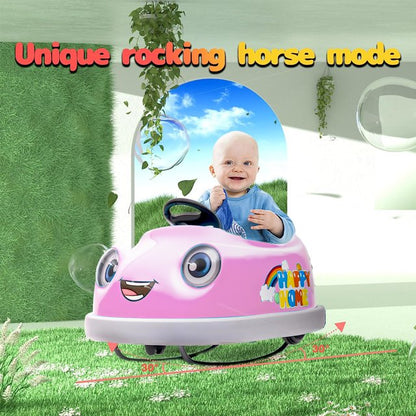 WUBEN 12V Battery Powered Bumper Car for Kids with Remote Control Ride on Push Car for Child with Dinner Plate, Rocking Horse Mode