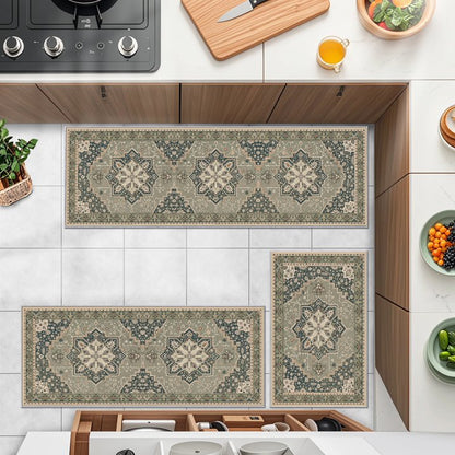 TECHVIDA Kitchen Rugs 3 Piece,Kitchen Mats for Floor, Non-Slip Machine Washable Rugs, Boho Farmhouse Hallway Doormat for Holiday