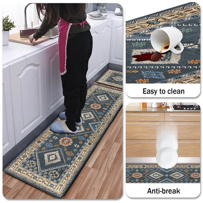 TECHVIDA Boho Kitchen Rugs Sets 2 Piece with Runner Non Slip Kitchen Rugs and Mats Washable Kitchen Mats for Floor Thick Kitchen Floor Mat Carpet Runner Rugs for Hallway Laundry Holiday Decor