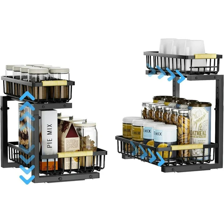 WERSEON Under Sink Organizer Rack, 2 Tier Pull Out Cabinet Shelves, Slide Out Sink Shelf for Kitchen Bathroom Storage