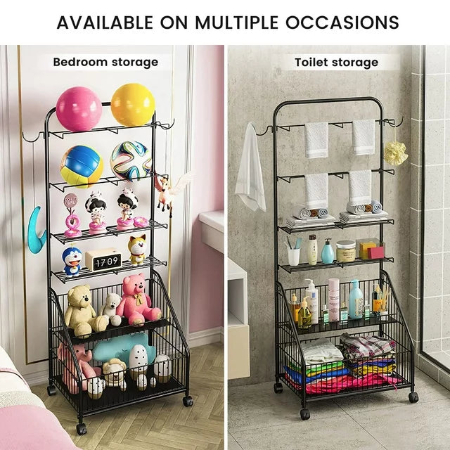 Techvida Garage Sports Equipment Organizer Ball Storage Rack with Baskets and Hooks, Teen