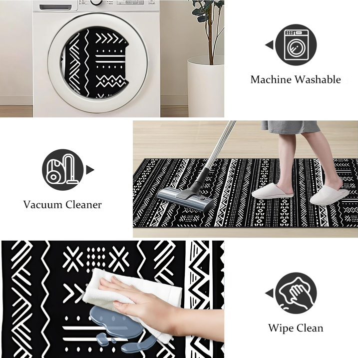 TECHVIDA Kitchen Rug Set 3 Piece,Non Slip Machine Washable Kitchen Mats,Boho Farmhouse Hallway Doormat for Home Decor