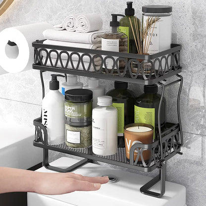 Werseon 2-Tier Over The Toilet Storage Shelf, Bathroom Organizer Over Toilet, Above Toilet Shelf with Toilet Paper Holder, Black