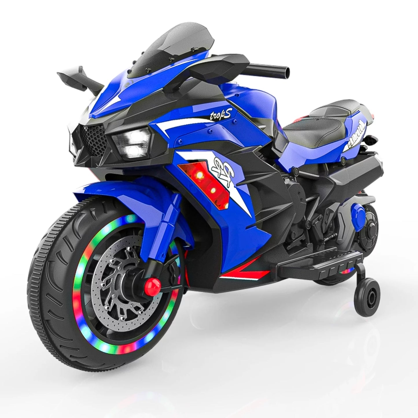 Techvida 12V Ride on Motorcyle for Kids Battery Powered 2 Wheels Kids Motorcycle for Child with Training Wheels (Blue)
