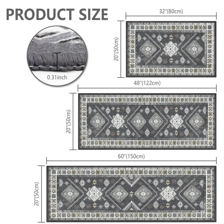 FoxHouse Kitchen Rugs Sets 3 Piece with Runner Non Slip Kitchen Rugs and Mats Washable Kitchen Mats for Floor Thick Kitchen Floor Mat Carpet Runner Rugs for Hallway Laundry Holiday Decor