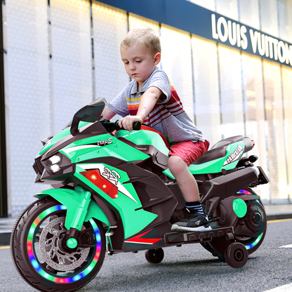 Cheelom 12V Kids Ride on Motorcycle, 2 Wheels Motorbike for Kids with Training, Lights,Music Green