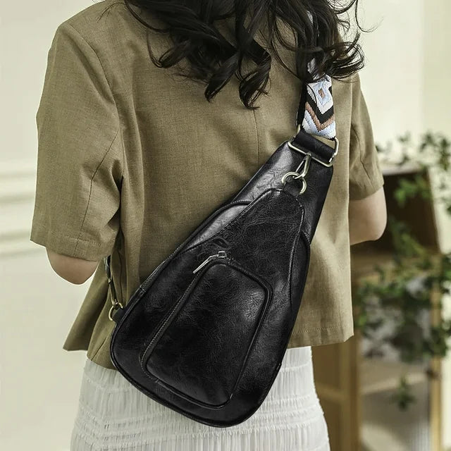 YOMYM Womens Sling Bags PU Leather Small Crossbody Sling Backpack Fashion Chest Bag Sling Bag for Women Travel