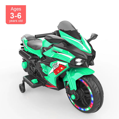 Techvida Ride on Toys 12V Battery Powered Ride on Motorcycle for Kids 3 Wheels Motorcycle with LED Lights Music Child