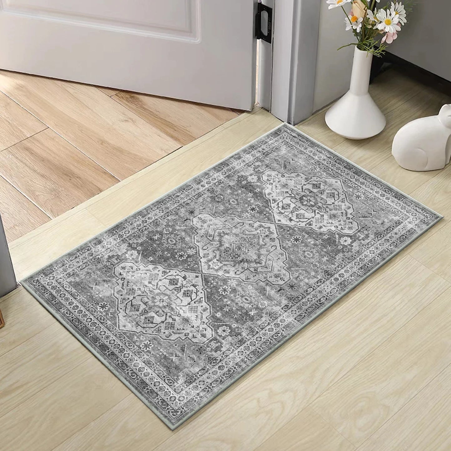 TECHVIDA Kitchen Rugs 3 Piece Set,Non Slip Machine Washable Kitchen Mats,Boho Vintage Abstract Kitchen Carpet for Farmhouse Living Room Hallway