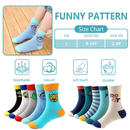 YOMYM 10 Paris Boys Socks Cotton Calf Fun Crew Socks for Kids Teens 8-12 Years Old