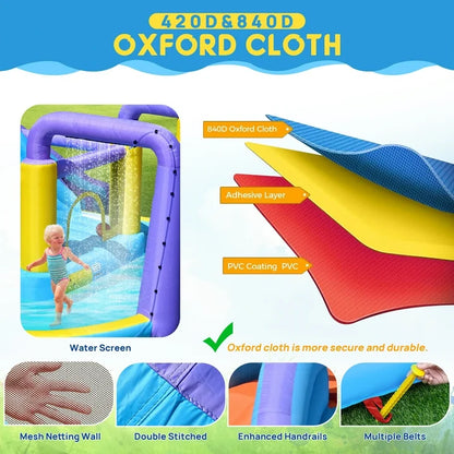 Oversized Infltable Water Slide, Large Water Bounce House with 750W Blower and 2 Water Slides, 175" x 165" x 90"